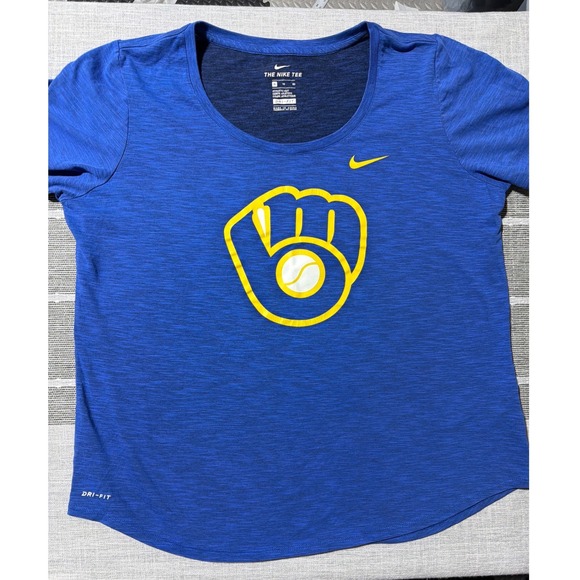 Nike Tops - Nike Milwaukee Brewers Dri-FIT Womens Blue Baseball Graphic T-Shirt XL